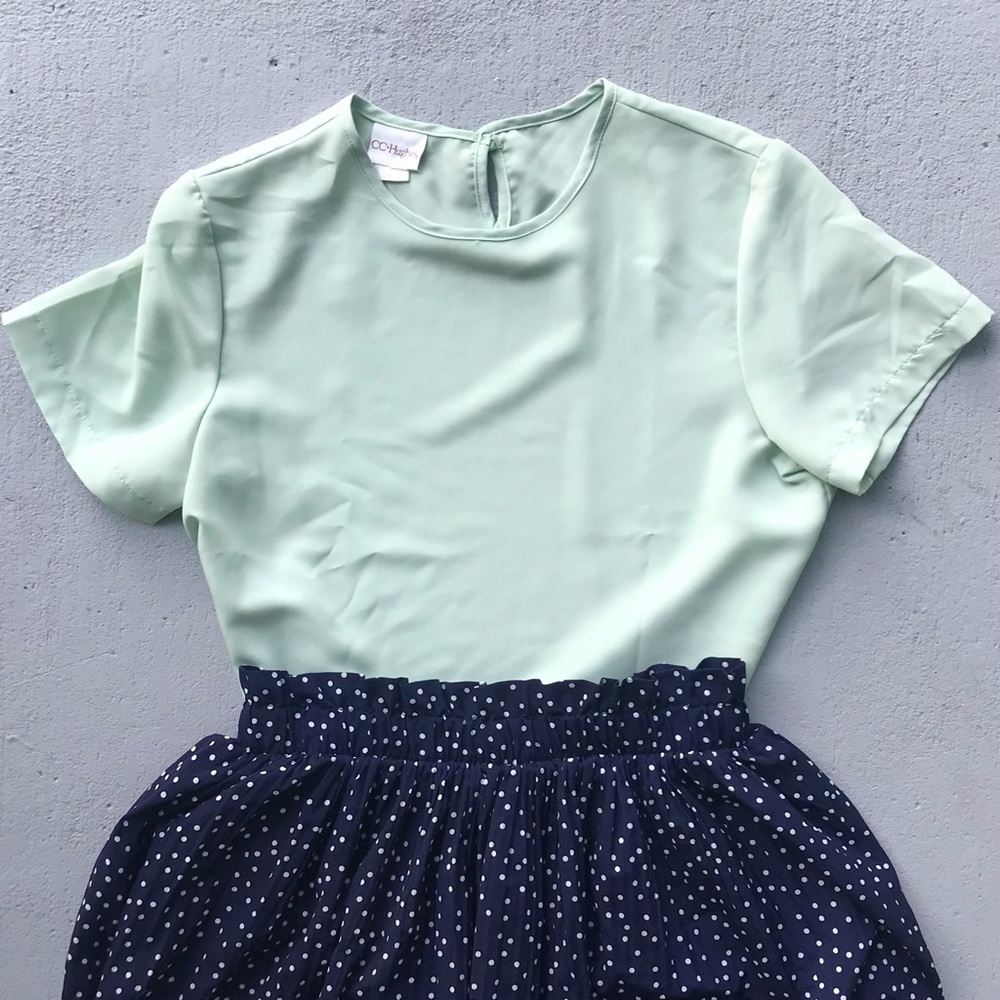 CC HUGHES Vintage 90’s Silky Mint Green Keyhole Back Button Pullover Blouse